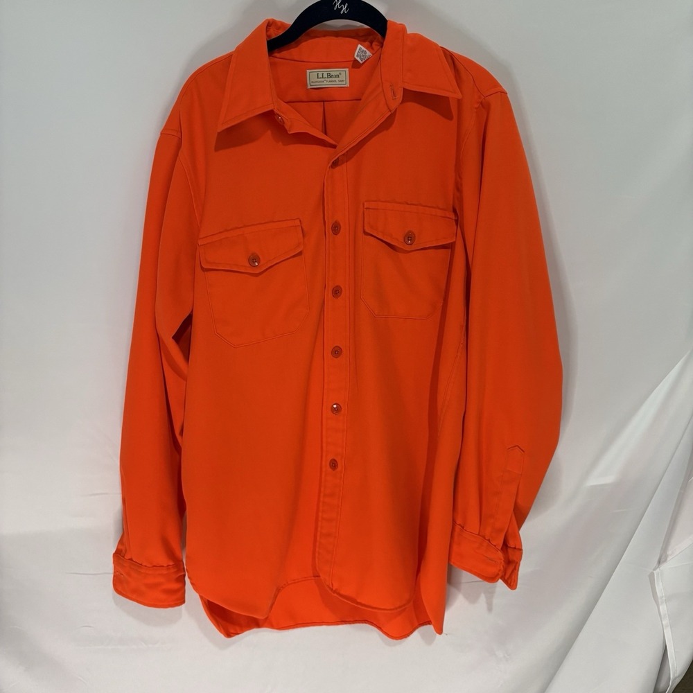 Vintage LL Bean Allagash Flannel Orange Hunting Shirt Mens Size L 16-16.5 A045